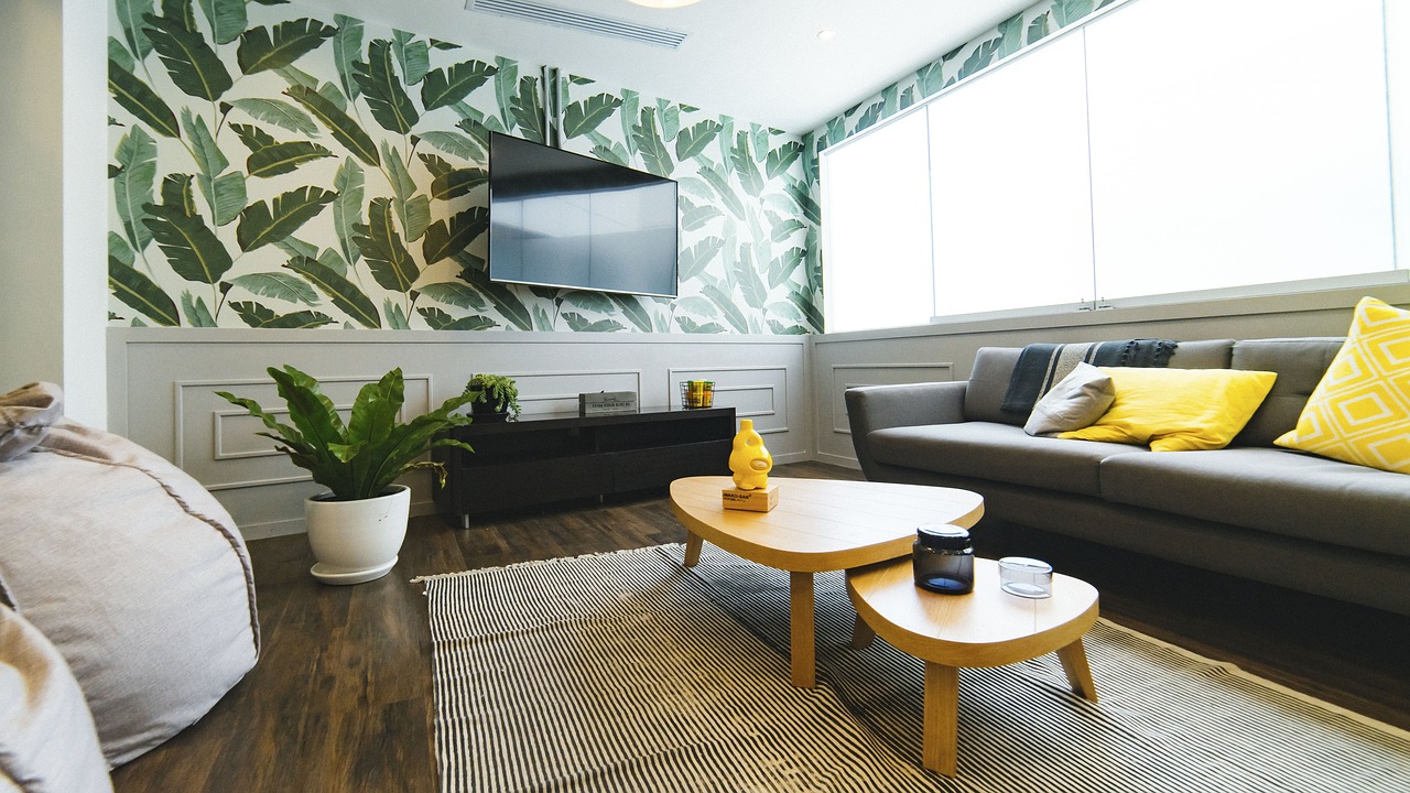 A patterned rug in the living room